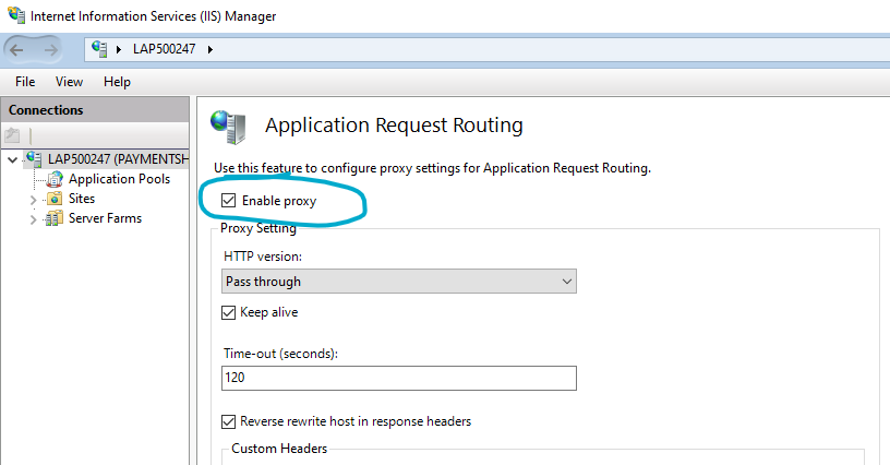 Enable Proxy checkbox in IIS